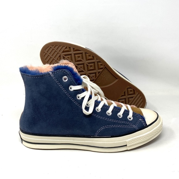 Converse Chuck 70 Shoes High Top Suede Fur Navy Pink Men’s Size Sneakers 166319C - Picture 3 of 10